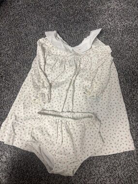 Ralph Lauren Cream Dress with Tiny Pink Floral Print and Matching Bloomers